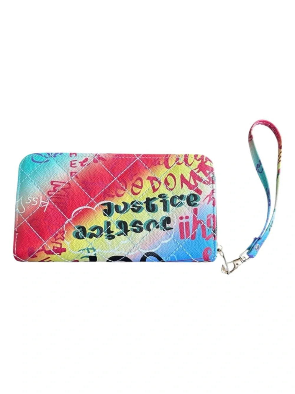 NWOT Colorful Graffiti Print Zip Around Wallet Wristlet Clutch Organizer
